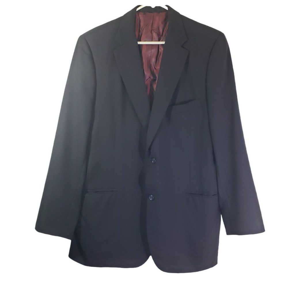 HOLLAND & SHERRY Men's 44 Navy Solid Fully lined Padded, Button Front Jacket